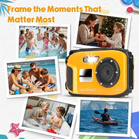 Floating Underwater Camera for Kids, Waterproof Digital Camera with 32GB Card, 48MP 4K Portable Snorkeling Camera for Pool Beach, Lightweight Rechargeable Floating Action Camera, Yellow in Kuwait