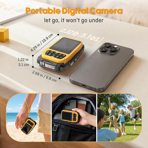Floating Underwater Camera for Kids, Waterproof Digital Camera with 32GB Card, 48MP 4K Portable Snorkeling Camera for Pool Beach, Lightweight Rechargeable Floating Action Camera, Yellow in Kuwait