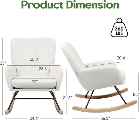 Nursery Rocking Chair Upholstered, High Backrest Glider Rocker Accent Chair with Padded Removable Cushion Comfy Nursing Chair for Living Room Bedroom Office, Beige in Kuwait