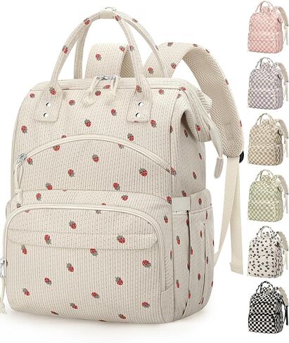 Pritent Large Capacity Diaper Bag Backpack for Mom – Lightweight Maternity Nappy Bag with Insulated Pockets, Stroller Straps & Travel Essentials for Baby Girl Boy, Strawberry in Kuwait