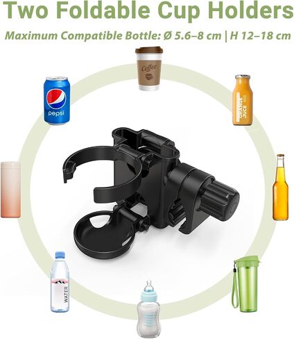 ZealSound Stroller Cup Holder, 3-in-1 Bottle Holder with Phone Holders for Stroller Wheelchair Scooter Walker Bike, Foldable Universal Drink Holder for Uppababy Bugaboo Nuna Doona in Kuwait