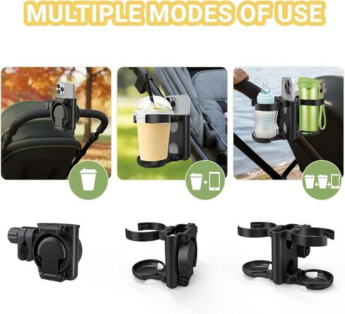 ZealSound Stroller Cup Holder, 3-in-1 Bottle Holder with Phone Holders for Stroller Wheelchair Scooter Walker Bike, Foldable Universal Drink Holder for Uppababy Bugaboo Nuna Doona in Kuwait