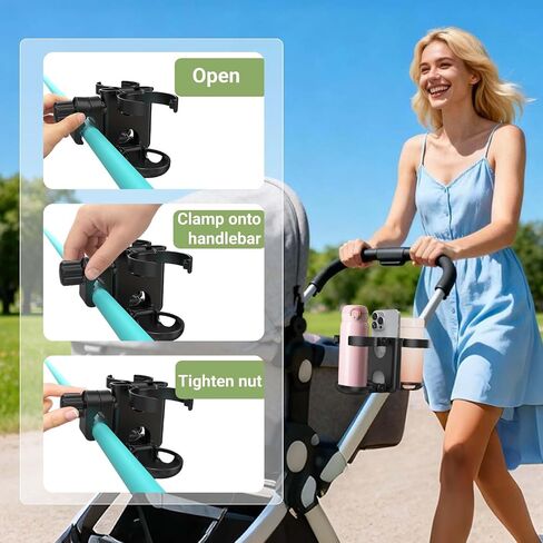 ZealSound Stroller Cup Holder, 3-in-1 Bottle Holder with Phone Holders for Stroller Wheelchair Scooter Walker Bike, Foldable Universal Drink Holder for Uppababy Bugaboo Nuna Doona in Kuwait