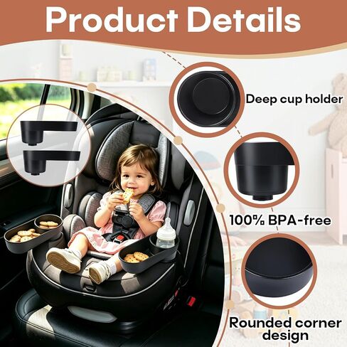 2-Pack #C6577 Child Car Seat Snack Tray with Cup Holder, Compatible with Safety 1st EverFit & Grow and Go, Cosco All-in-One, Maxi-Cosi Pria Car Seat, Dishwasher Safe, BPA-Free in Kuwait