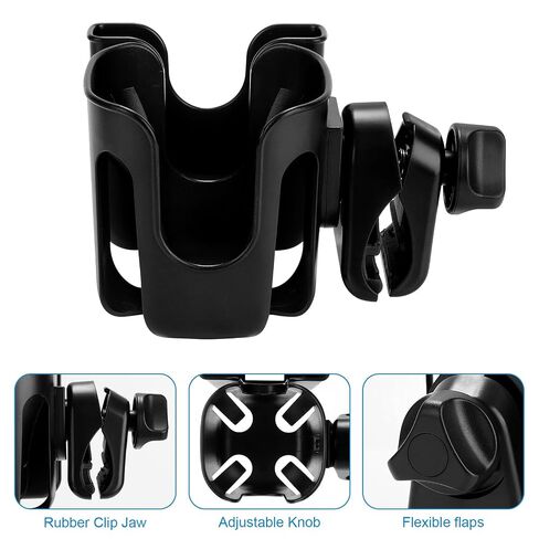 Accmor Stroller Cup Holder Accessories, Stroller Cup Holder Attachment, 360° Rotatable Clip Bottle Holder for Bike Walker Wheelchair Rollator Fits Most Cups Bottles, Black in Kuwait