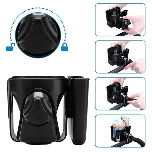 Accmor Stroller Cup Holder Accessories, Stroller Cup Holder Attachment, 360° Rotatable Clip Bottle Holder for Bike Walker Wheelchair Rollator Fits Most Cups Bottles, Black in Kuwait