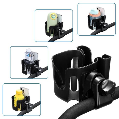 Accmor Stroller Cup Holder Accessories, Stroller Cup Holder Attachment, 360° Rotatable Clip Bottle Holder for Bike Walker Wheelchair Rollator Fits Most Cups Bottles, Black in Kuwait