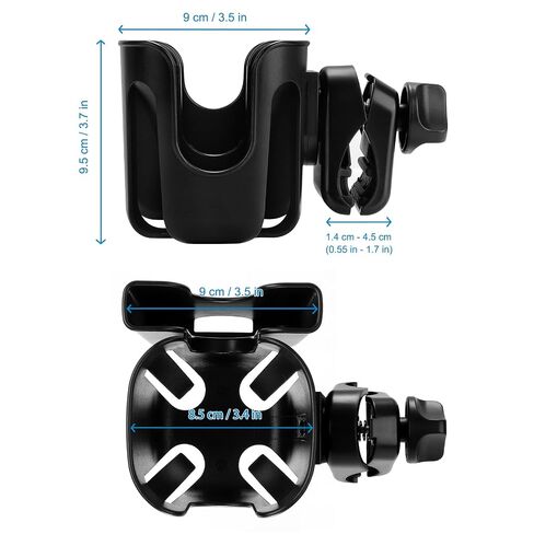 Accmor Stroller Cup Holder Accessories, Stroller Cup Holder Attachment, 360° Rotatable Clip Bottle Holder for Bike Walker Wheelchair Rollator Fits Most Cups Bottles, Black in Kuwait