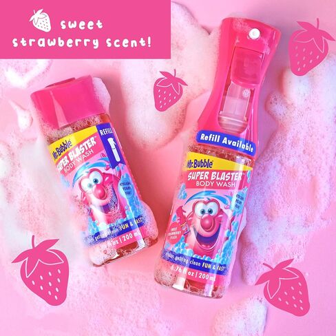 Mr. Bubble Super Blaster Body Wash, Sweet Strawberry Splash Scent, Fun Body Wash Sprayer for Kids Shower and Bath, 6.76 fl oz in Kuwait