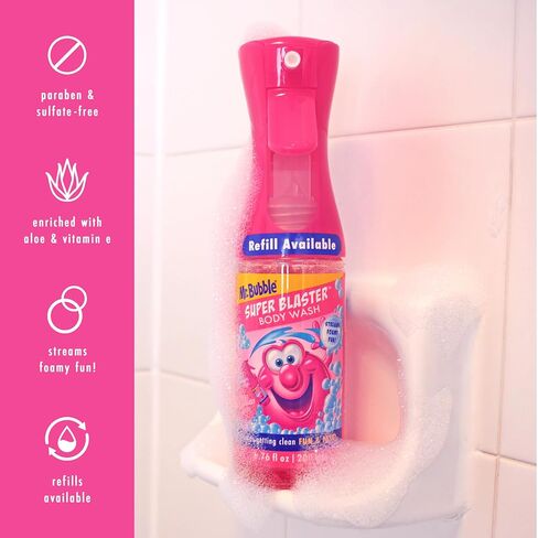 Mr. Bubble Super Blaster Body Wash, Sweet Strawberry Splash Scent, Fun Body Wash Sprayer for Kids Shower and Bath, 6.76 fl oz in Kuwait