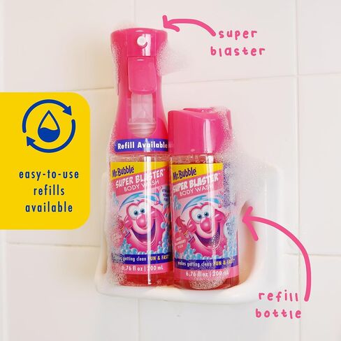 Mr. Bubble Super Blaster Body Wash, Sweet Strawberry Splash Scent, Fun Body Wash Sprayer for Kids Shower and Bath, 6.76 fl oz in Kuwait
