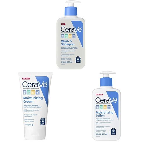 CeraVe Baby Wash & Shampoo | 2-in-1 Tear-Free Baby Wash, Paraben & Baby Cream | Gentle Moisturizing Cream with Ceramides & Baby Lotion | Gentle Baby Skin Care with Ceramides in Kuwait