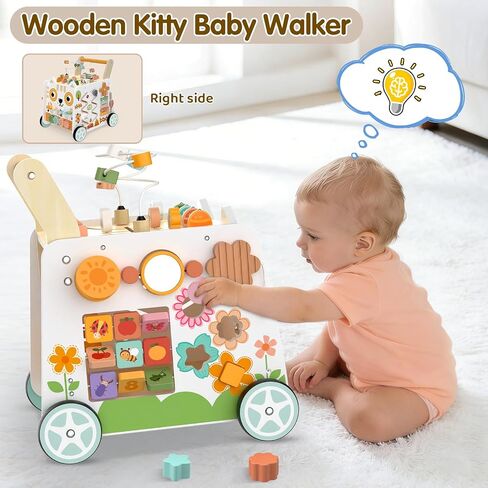 Weilim Wooden Baby Walker - 16-in-1 Montessori Push Walker Toys, 12 Months+ | Height Adjustable Activity Center with Bead Maze, Shape Sorter & Xylophone | Non-Slip Wheels, BPA-Free, Gift for Boys & Girls in Kuwait