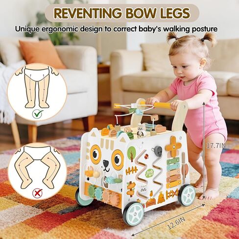 Weilim Wooden Baby Walker - 16-in-1 Montessori Push Walker Toys, 12 Months+ | Height Adjustable Activity Center with Bead Maze, Shape Sorter & Xylophone | Non-Slip Wheels, BPA-Free, Gift for Boys & Girls in Kuwait