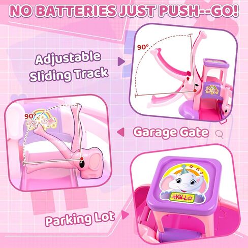 Toys for 1 2 Year Old Girl Gifts: Elephant Car Race Track for Toddler 1-3 | First Birthday Present for Girls with 4 Mini Push Cars, Educational Baby Slide Toy, Learning Push Car Ramp Toy Age 1-2 in Kuwait