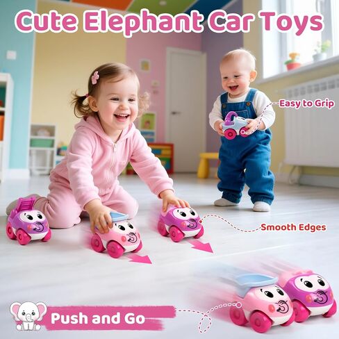 Toys for 1 2 Year Old Girl Gifts: Elephant Car Race Track for Toddler 1-3 | First Birthday Present for Girls with 4 Mini Push Cars, Educational Baby Slide Toy, Learning Push Car Ramp Toy Age 1-2 in Kuwait