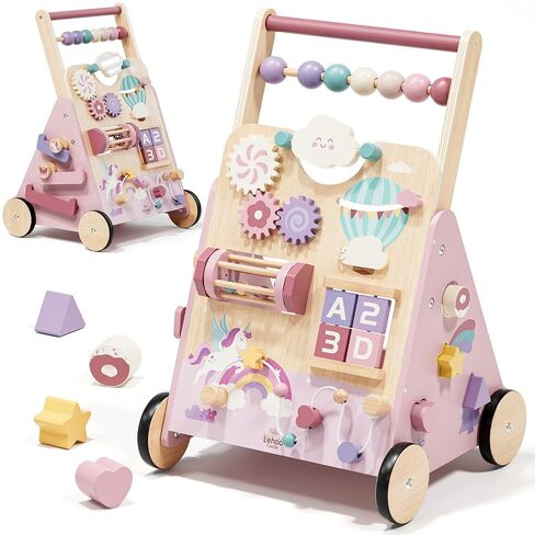 Lehoo Castle Unicorn Wooden Baby Walker, Adjustable Speed Baby Push Walker | Baby Walker with 10-in-1 Activity Center, Montessori Walker Toy for 1 Year Old Girls Learning to Walk in Kuwait