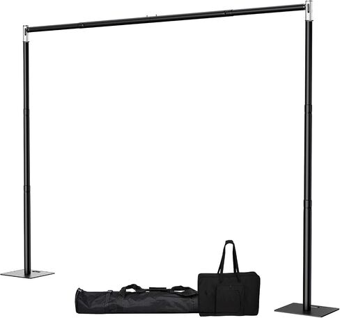 Pipe and Drape Backdrop Stand, 8x10ft Heavy Duty Backdrop Stand with Metal Base, Adjustable Height & Width, Black Background Holder for Wedding Photography Birthday Party Baby Shower Decor（Capacity of up to 25 lbs） in Kuwait