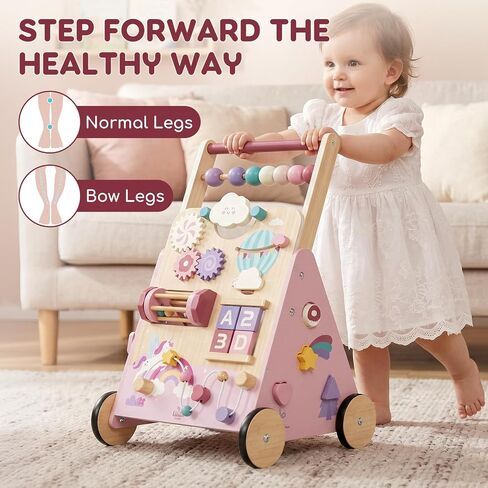 Lehoo Castle Unicorn Wooden Baby Walker, Adjustable Speed Baby Push Walker | Baby Walker with 10-in-1 Activity Center, Montessori Walker Toy for 1 Year Old Girls Learning to Walk in Kuwait
