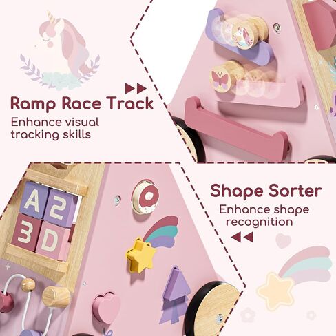 Lehoo Castle Unicorn Wooden Baby Walker, Adjustable Speed Baby Push Walker | Baby Walker with 10-in-1 Activity Center, Montessori Walker Toy for 1 Year Old Girls Learning to Walk in Kuwait