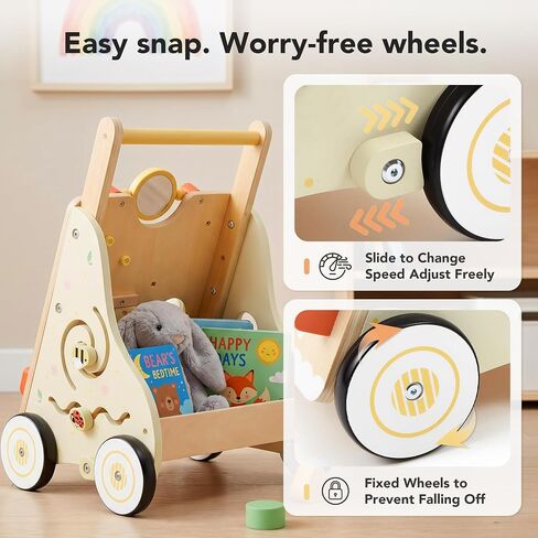 Wooden Baby Push Walker for 1 Year Old, Montessori Wood Walking Toy | with Adjustable Speed and Silent Rubber Wheels, 9-in-1 Activity Center Gift for Babies 6-12 Months in Kuwait