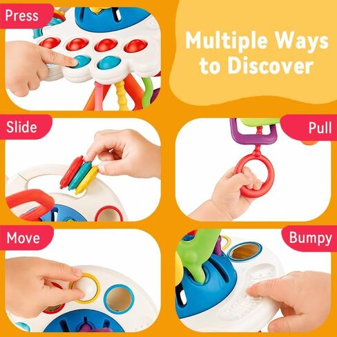 Baby Toys 6-12 Months, Montessori Silicone Pulling Toy for Babies, 6 in 1 Pull String Sensory Toy, Baby Teething Toy, Car Seat & Stroller Toys, Gift for 1 Year Old Boy Girl in Kuwait