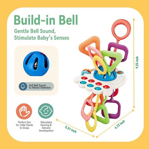 Baby Toys 6-12 Months, Montessori Silicone Pulling Toy for Babies, 6 in 1 Pull String Sensory Toy, Baby Teething Toy, Car Seat & Stroller Toys, Gift for 1 Year Old Boy Girl in Kuwait