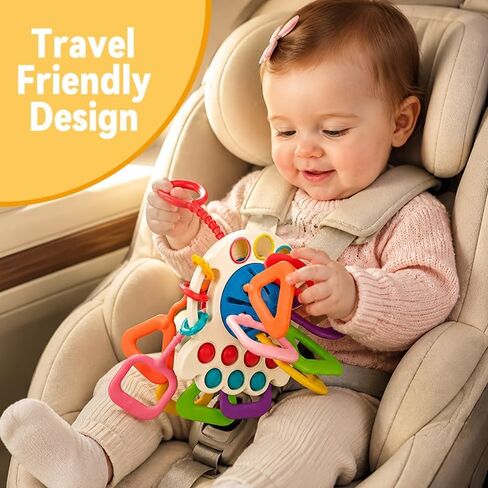 Baby Toys 6-12 Months, Montessori Silicone Pulling Toy for Babies, 6 in 1 Pull String Sensory Toy, Baby Teething Toy, Car Seat & Stroller Toys, Gift for 1 Year Old Boy Girl in Kuwait