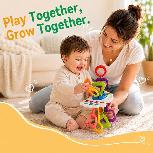 Baby Toys 6-12 Months, Montessori Silicone Pulling Toy for Babies, 6 in 1 Pull String Sensory Toy, Baby Teething Toy, Car Seat & Stroller Toys, Gift for 1 Year Old Boy Girl in Kuwait