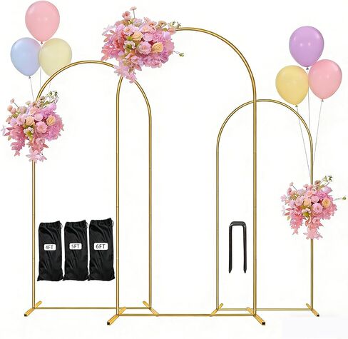 Balloon Arch Stand,Arch Backdrop Stand,Golden,Metal | 4FT+5FT+6FT,Three Storage Bags,Birthday Decorations,Party Decorations， in Kuwait