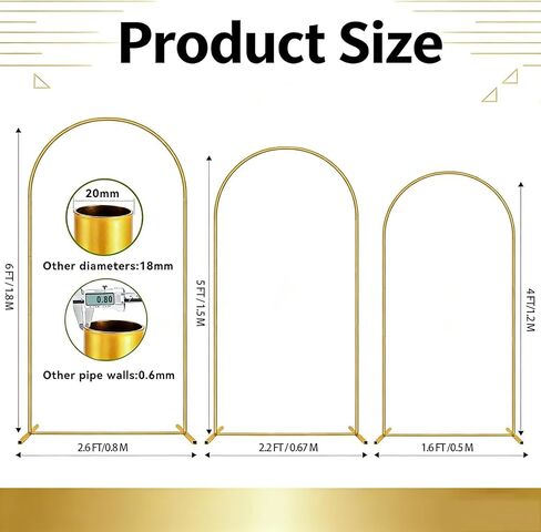 Balloon Arch Stand,Arch Backdrop Stand,Golden,Metal | 4FT+5FT+6FT,Three Storage Bags,Birthday Decorations,Party Decorations， in Kuwait