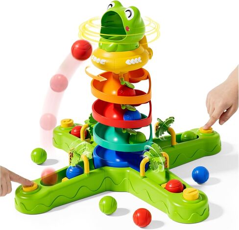 Frog Ball Drop Toy for Kids, 5 Layer Roll Swirling Ball Tower with 12 Balls, Spin and Learn Shoot Balls Drop Montessori Toy, Gifts for Toddler Boys Girls 3 4 5 6 7 8+ Years Old (2 Player) in Kuwait