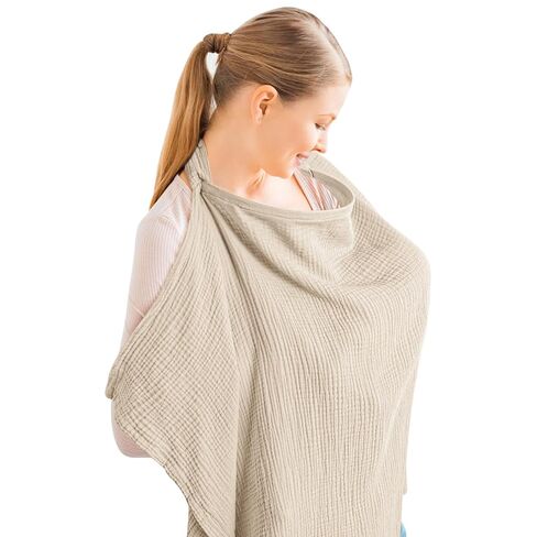 Muslin Nursing Cover for Baby Breastfeeding, Breathable 100% Cotton Breastfeeding Cover with Rigid Hoop for Mother Nursing Apron, Multi-use Carseat Canopy (Summer Wheat) in Kuwait