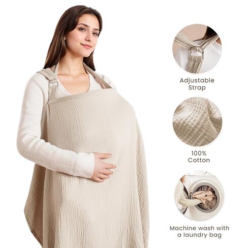 Muslin Nursing Cover for Baby Breastfeeding, Breathable 100% Cotton Breastfeeding Cover with Rigid Hoop for Mother Nursing Apron, Multi-use Carseat Canopy (Summer Wheat) in Kuwait