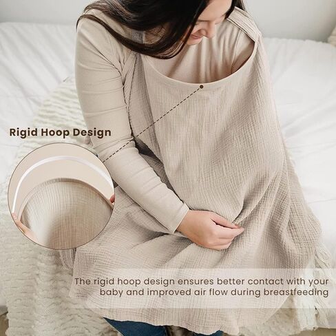 Muslin Nursing Cover for Baby Breastfeeding, Breathable 100% Cotton Breastfeeding Cover with Rigid Hoop for Mother Nursing Apron, Multi-use Carseat Canopy (Summer Wheat) in Kuwait