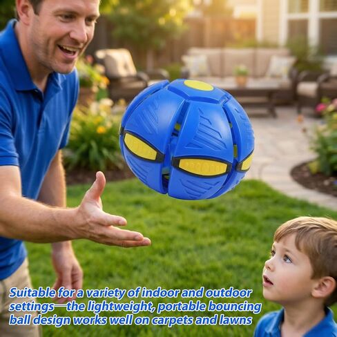 Magic Bouncing Ball 6LED Transforming Disc for Kids Indoor Outdoor | Instantly transforms from bouncy ball to flying disc. 6 LED lights auto-activate on impact. Soft TPE safe for kids & floors in Kuwait