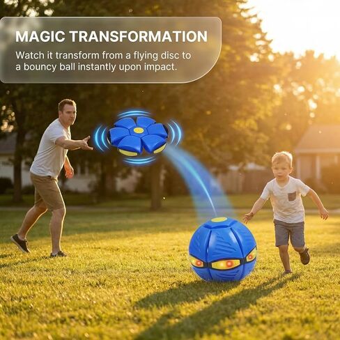 Magic Bouncing Ball 6LED Transforming Disc for Kids Indoor Outdoor | Instantly transforms from bouncy ball to flying disc. 6 LED lights auto-activate on impact. Soft TPE safe for kids & floors in Kuwait