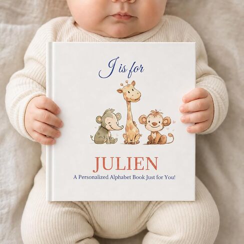 Personalized Alphabet Book for Kids – Custom Name ABC Keepsake with Watercolor Animals – Made to Order Baby Gift for Boys & Girls – Softcover or Hardcover, 8" x 8", Ages 0-6 in Kuwait