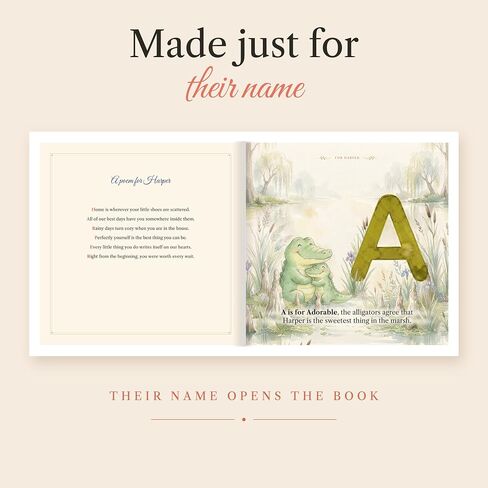 Personalized Alphabet Book for Kids – Custom Name ABC Keepsake with Watercolor Animals – Made to Order Baby Gift for Boys & Girls – Softcover or Hardcover, 8" x 8", Ages 0-6 in Kuwait