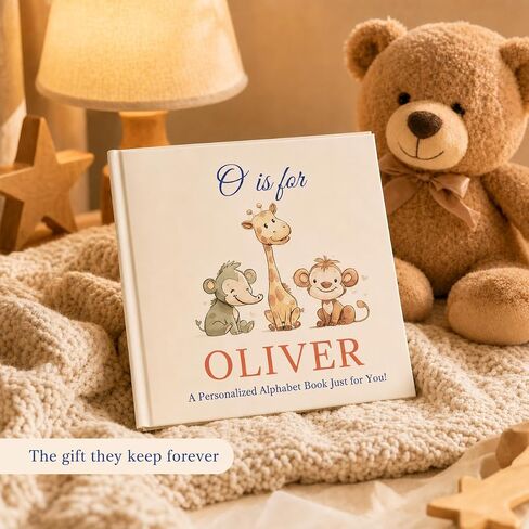 Personalized Alphabet Book for Kids – Custom Name ABC Keepsake with Watercolor Animals – Made to Order Baby Gift for Boys & Girls – Softcover or Hardcover, 8" x 8", Ages 0-6 in Kuwait