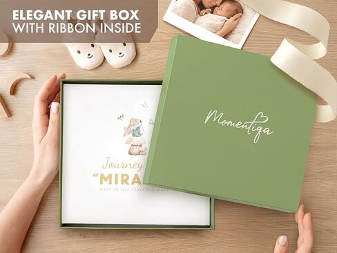 Baby Memory Book with Keepsake Box and Ink Pad, First 5 Years | 105 guided pages with photo spaces, ribbon, and clean-touch ink pad for baby handprints and footprints in Kuwait