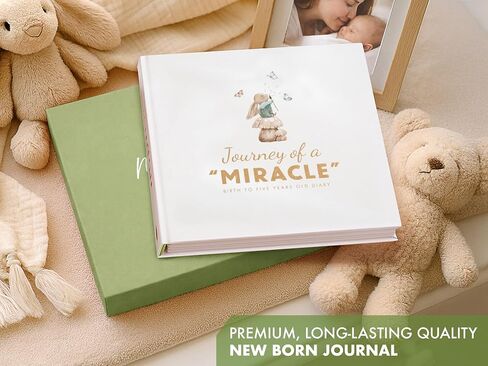 Baby Memory Book with Keepsake Box and Ink Pad, First 5 Years | 105 guided pages with photo spaces, ribbon, and clean-touch ink pad for baby handprints and footprints in Kuwait