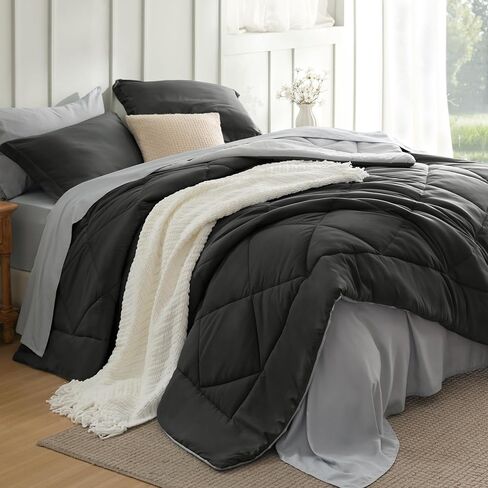 Bedsure Queen Bed in a Bag Reversible Two-Tone 7 Pieces Grey/Light Grey | All seasons, inclusive, reversible, lightweight, soft, breathable, with sheets, bedding set, machine-washable in Kuwait