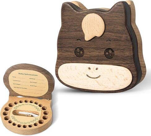 Wooden Tooth Fairy Box for Kids – Baby Keepsake Box for Teeth & Hair – Cute Tiger Zodiac Animal Memory Box – Gift for Boys & Girls in Kuwait