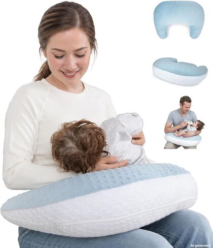Nursing Breastfeeding Pillow, Breathable Mesh, Adjustable Height | C-Shaped Feeding Support, Removable Washable Cover, Anti-Slip Base, Wide Opening for Most Body Types, Soft Minky Dot Fabric in Kuwait