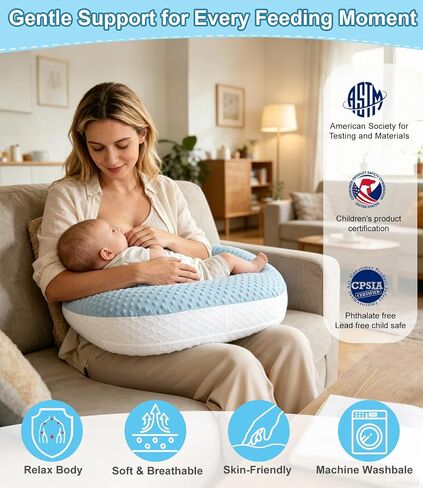 Nursing Breastfeeding Pillow, Breathable Mesh, Adjustable Height | C-Shaped Feeding Support, Removable Washable Cover, Anti-Slip Base, Wide Opening for Most Body Types, Soft Minky Dot Fabric in Kuwait