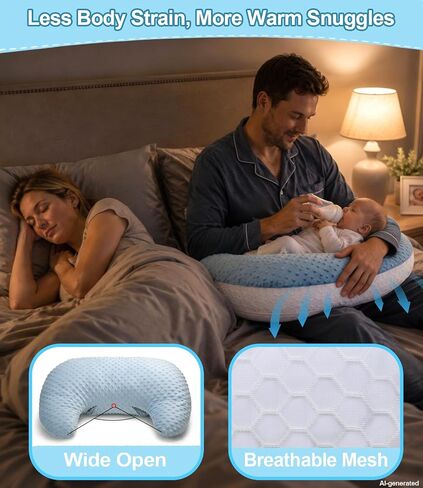 Nursing Breastfeeding Pillow, Breathable Mesh, Adjustable Height | C-Shaped Feeding Support, Removable Washable Cover, Anti-Slip Base, Wide Opening for Most Body Types, Soft Minky Dot Fabric in Kuwait