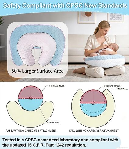 Nursing Breastfeeding Pillow, Breathable Mesh, Adjustable Height | C-Shaped Feeding Support, Removable Washable Cover, Anti-Slip Base, Wide Opening for Most Body Types, Soft Minky Dot Fabric in Kuwait