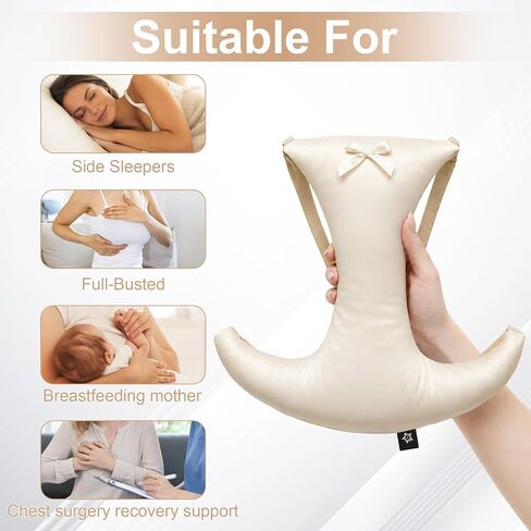 SPRING SEAON Breast Pillow for Side Sleepers,Wrinkle Prevention Breast Support Pillow, Skin-Friendly Silk Cover Breathable Cotton Filled, Ideal for Postpartum & Breastfeeding Women (Apricot) in Kuwait
