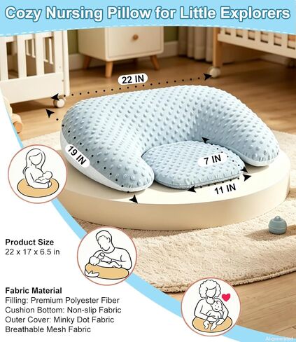 Nursing Breastfeeding Pillow, Breathable Mesh, Adjustable Height | C-Shaped Feeding Support, Removable Washable Cover, Anti-Slip Base, Wide Opening for Most Body Types, Soft Minky Dot Fabric in Kuwait